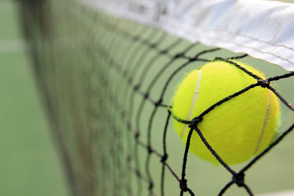 Tennis ball in net